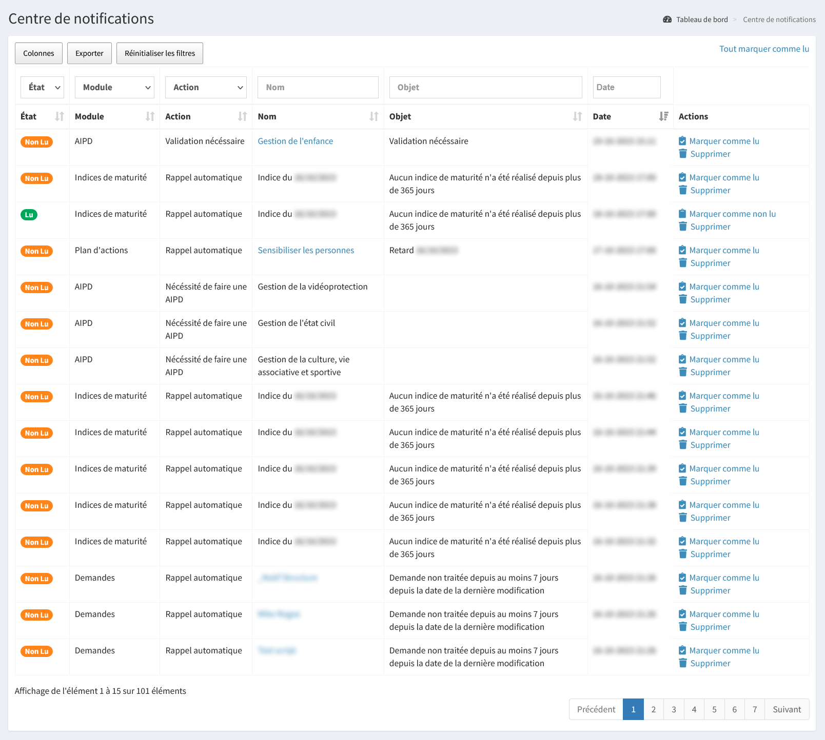 Centre de notifications