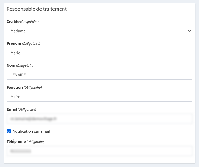 Responsable de traitement : Notifications