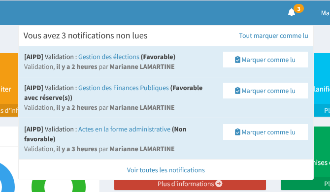 Accès aux notifications depuis l'en-tête
