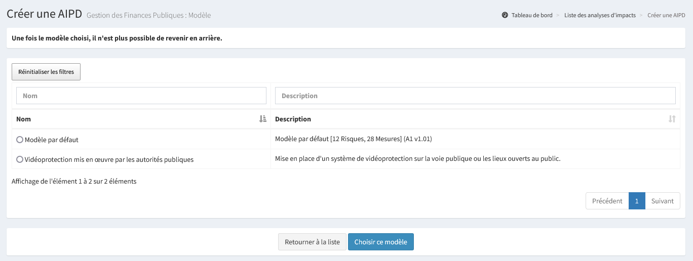 Choix du modèle dans l'instruction d'une AIPD