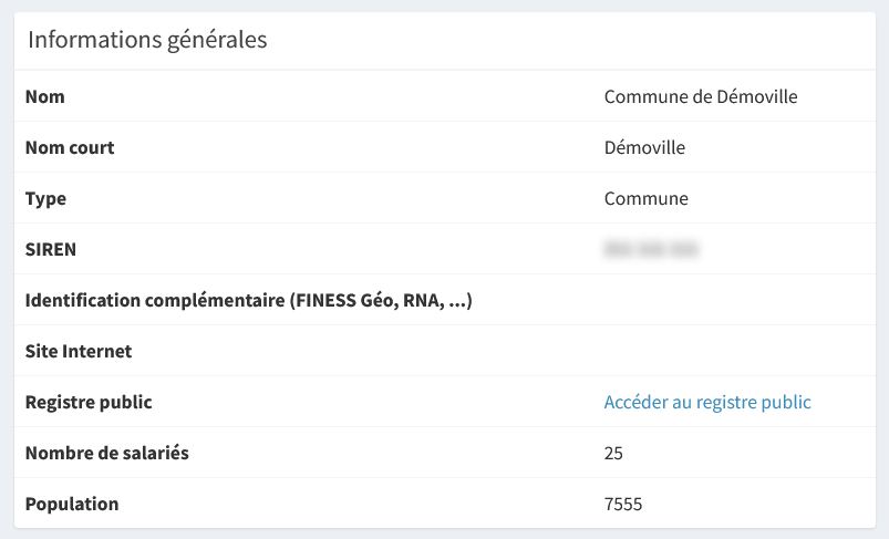 Visualiser les informations générales d'une structure