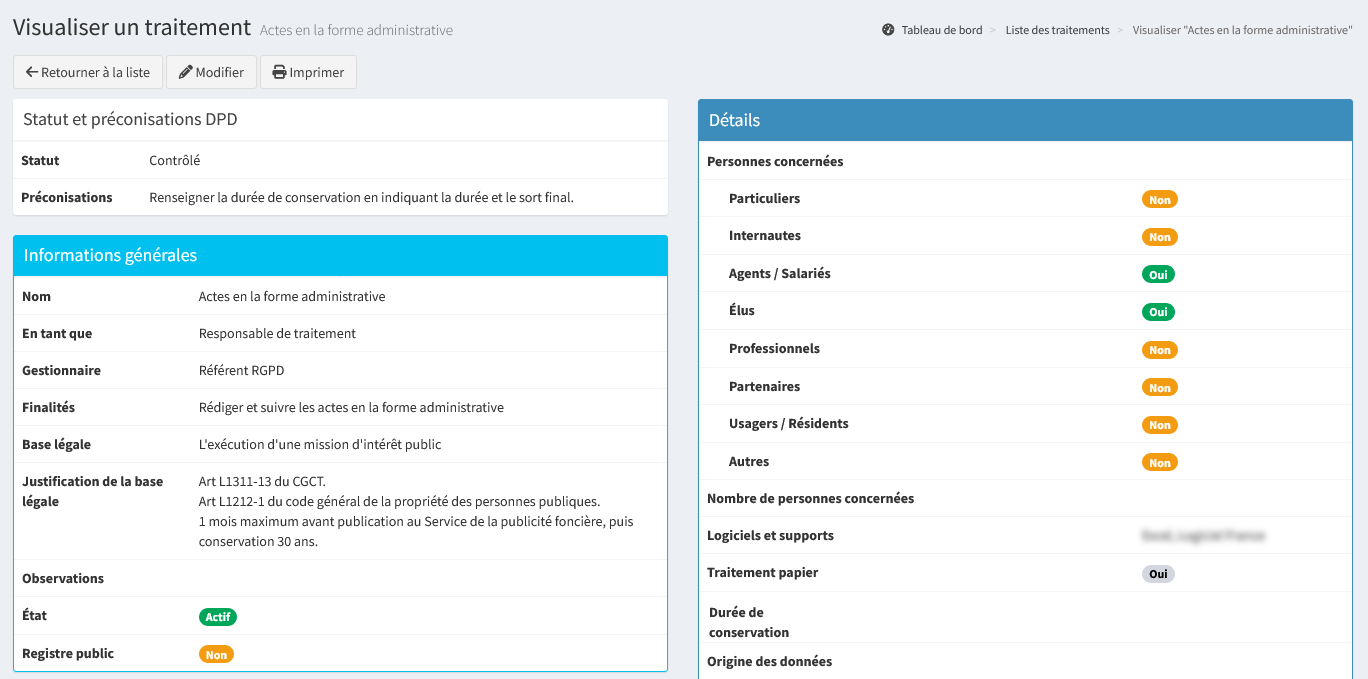 Visualiser un traitement avec des préconisations du DPD